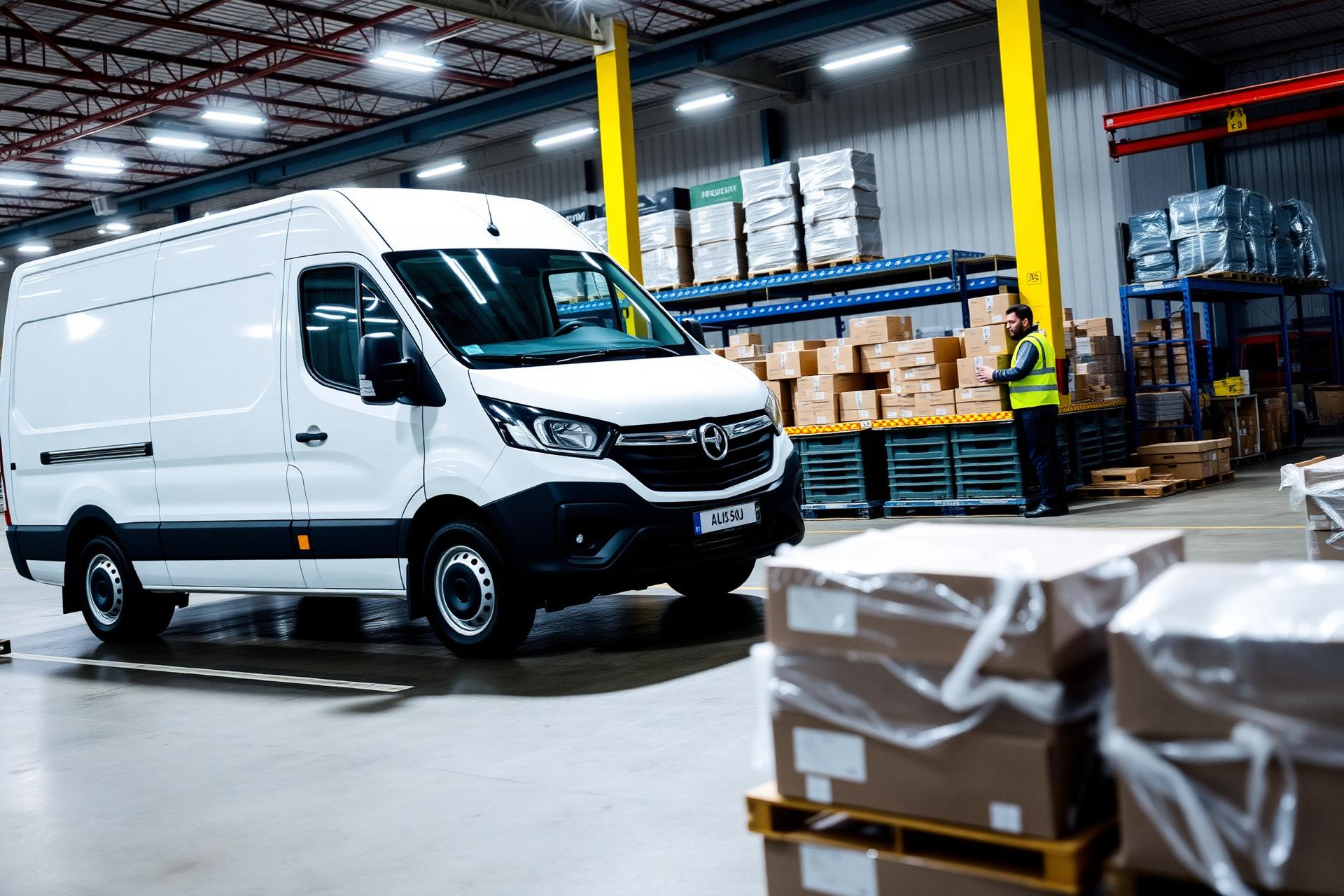 Opel Movano incarcat cu marfa in depozit